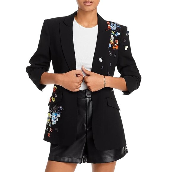 CINQ A SEPT Sequin Flower Scrunched Cheyenne Blazer Size S/M, 6 US - Picture 1 of 14